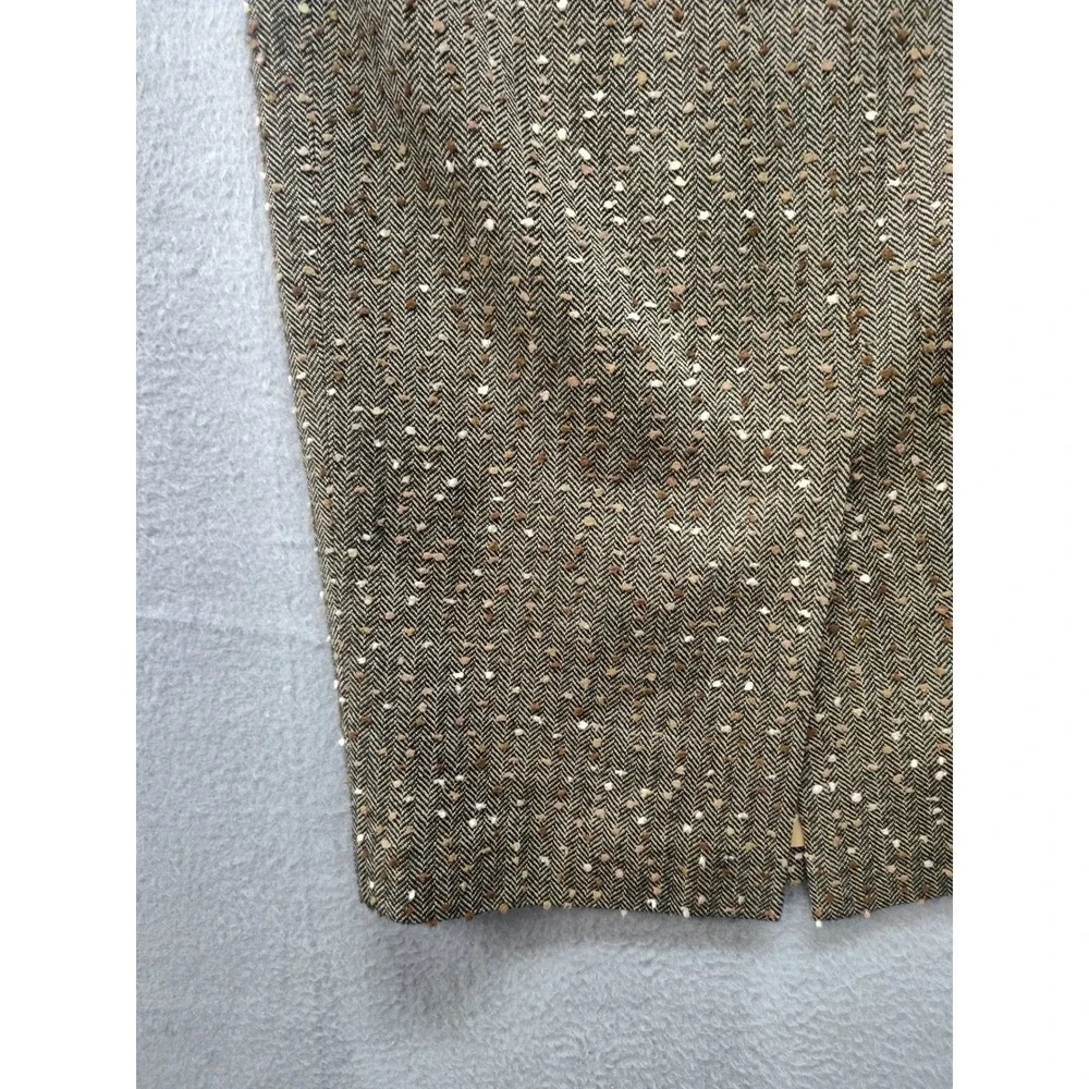 Etcetera Brown Herringbone Tweed Wool Blend Pencil Skirt Size 2 Professional